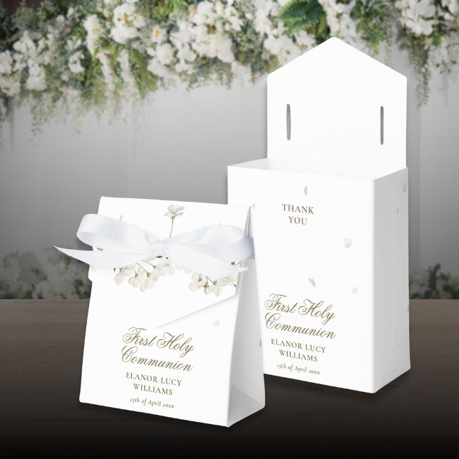 First Holy Communion White Blossom Floral Favour Box (First Holy Communion White Blossom Floral Favor Boxes)