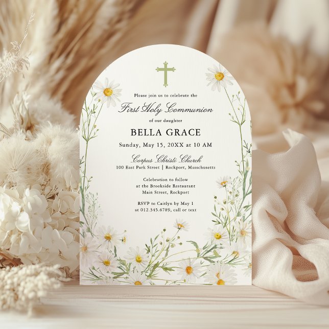 First Holy Communion White Daisy Floral Arch Invitation (Creator Uploaded)