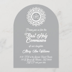 First Holy Communion white grey Invitation
