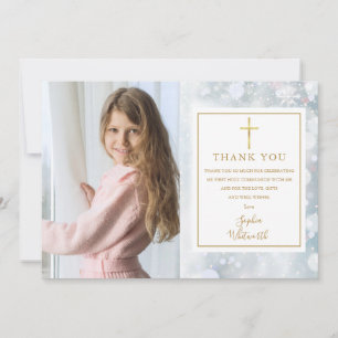First Holy Communion Winter Snowflakes Photo Thank You Card