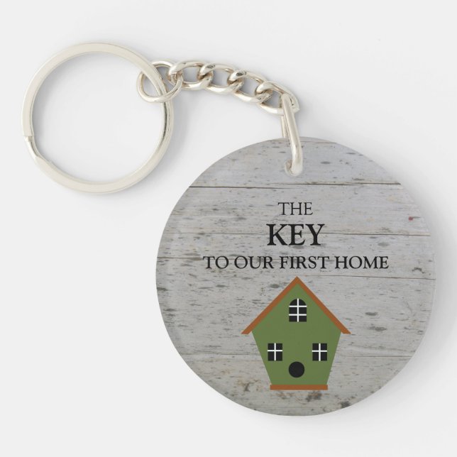 First home Birdhouse key to our first home wood Key Ring (Front)