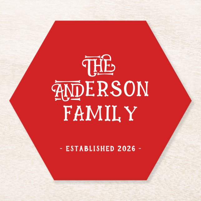 First Home Housewarming Typography Year Red White  Paper Coaster (Front)