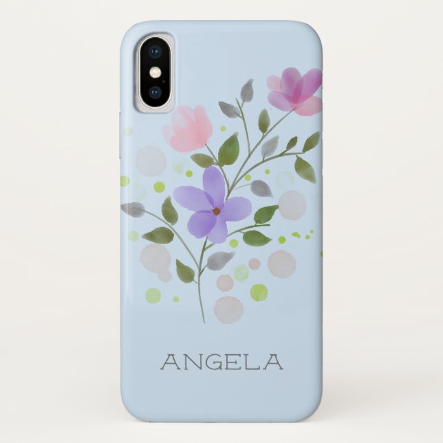First Initial Plus Name Angela with Flowers Case-Mate iPhone Case (Back)