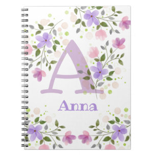 First Initial Plus Name Anna with Flowers Notebook