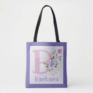 First Initial Plus Name Barbara with Flowers Tote Bag