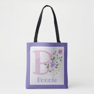 First Initial Plus Name Bonnie with Flowers Tote Bag