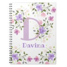 First Initial Plus Name Davina with Flowers