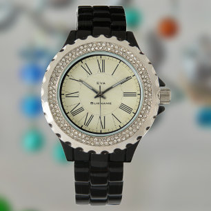 First Initial Plus Name Eva with Flowers Watch