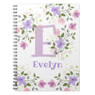 First Initial Plus Name Evelyn with Flowers Notebook