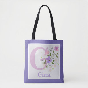 First Initial Plus Name Gina with Flowers Tote Bag