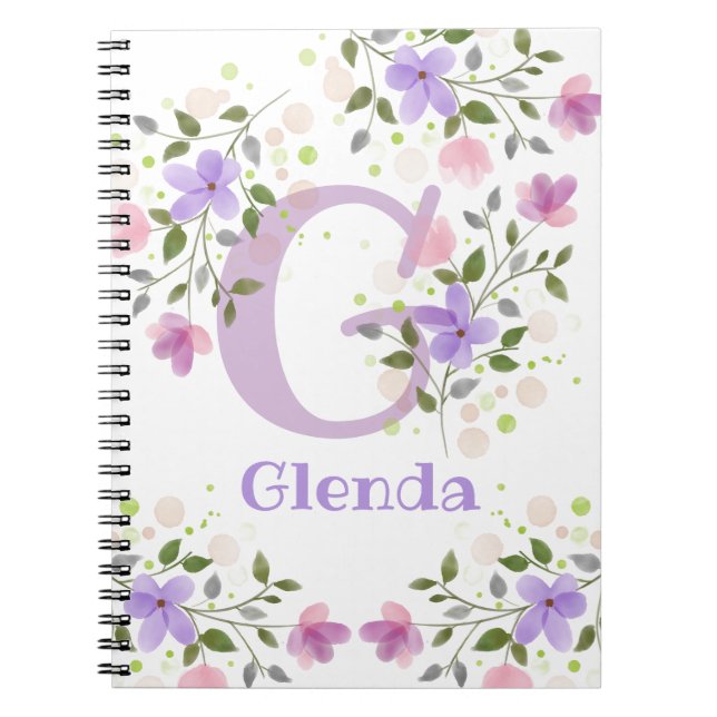First Initial Plus Name Glenda with Flowers Notebook (Front)