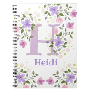 First Initial Plus Name Heidi with Flowers Notebook