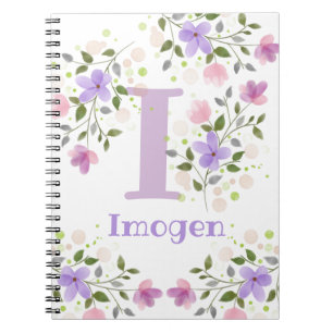 First Initial Plus Name Imogen with Flowers Notebook