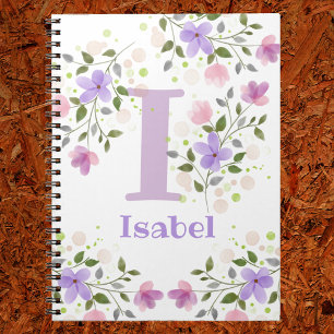 First Initial Plus Name Isabel with Flowers Notebook