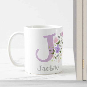 First Initial Plus Name Jackie with Flowers Coffee Mug