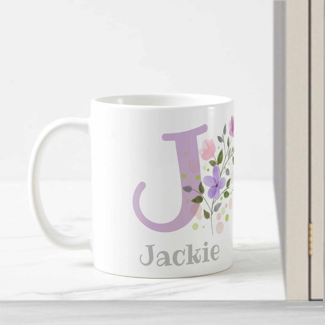 First Initial Plus Name Jackie with Flowers Coffee Mug (Creator Uploaded)