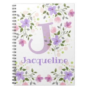 First Initial Plus Name Jacqueline with Flowers Notebook
