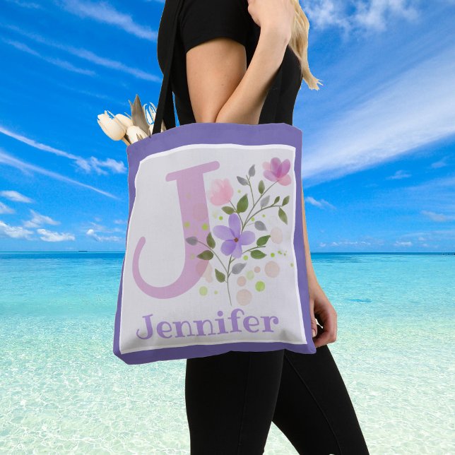 First Initial Plus Name Jennifer with Flowers Tote Bag (Jennifer Shoulder Bag)