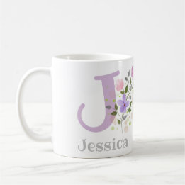 First Initial Plus Name Jessica with Flowers Coffee Mug