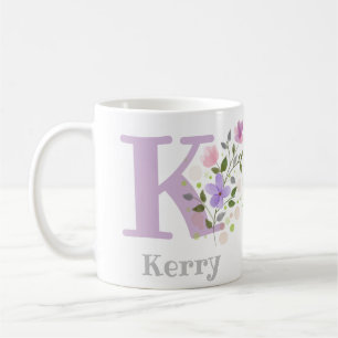 First Initial Plus Name Kerry with Flowers Coffee Mug