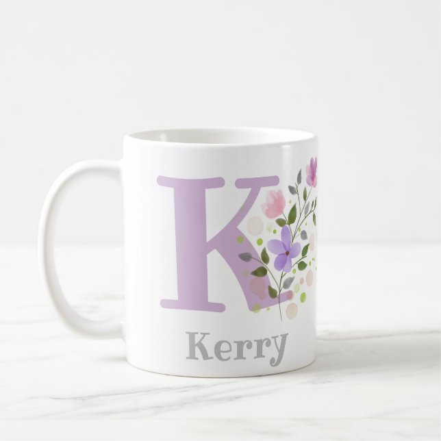 First Initial Plus Name Kerry with Flowers Coffee Mug (Left)