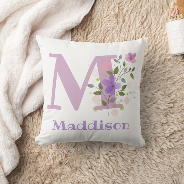 First Initial Plus Name with Flowers Cushion (Blanket)