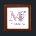 First Initial Plus Name with Flowers Gift Box<br><div class="desc">Personalised with your own name - Design features Monogram & Name with Flowers either side in a water colour pastel style. Initial of first name plus the name itself.</div>