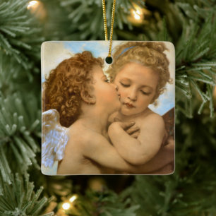 First Kiss (angel detail) by Bouguereau Ceramic Ornament