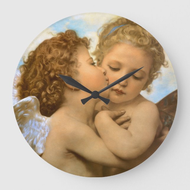 First Kiss (angel detail) by Bouguereau Large Clock (Front)