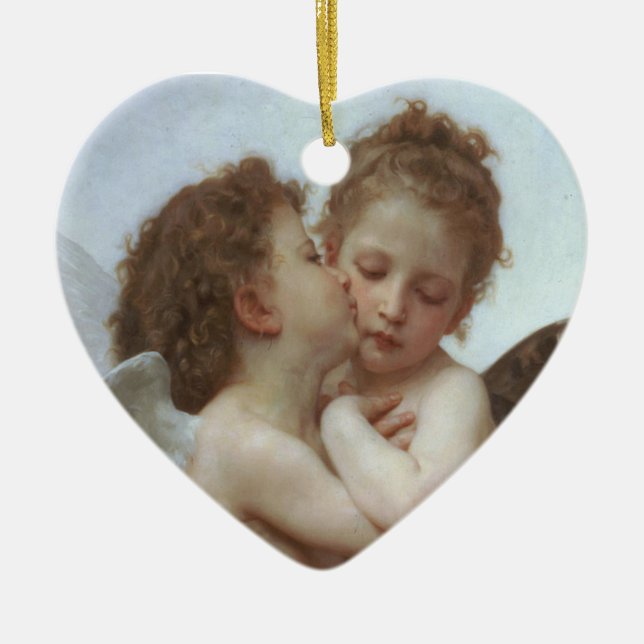 First Kiss - Beautiful Angel Painting Ceramic Tree Decoration (Front)