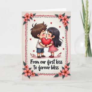 First Kiss Cute Couple Card