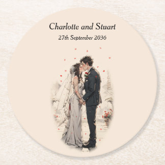 First Kiss Round Paper Coaster