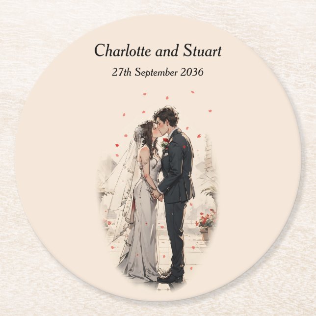 First Kiss Round Paper Coaster (Front)