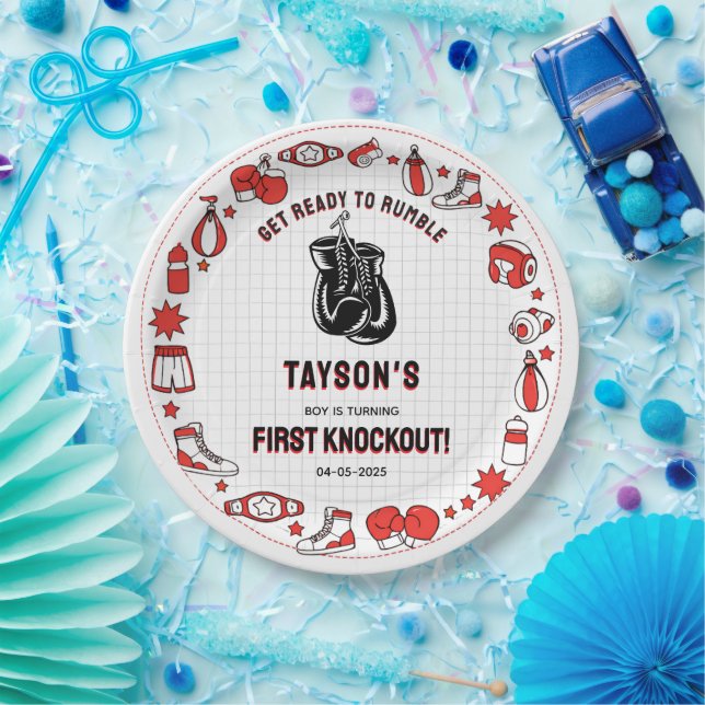 First Knockout Boxing 1st Birthday – Fun Kids  Paper Plate (Party)