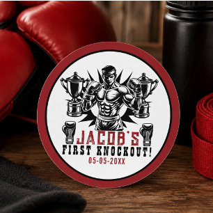 First Knockout Boxing Birthday Party Classic Round Sticker