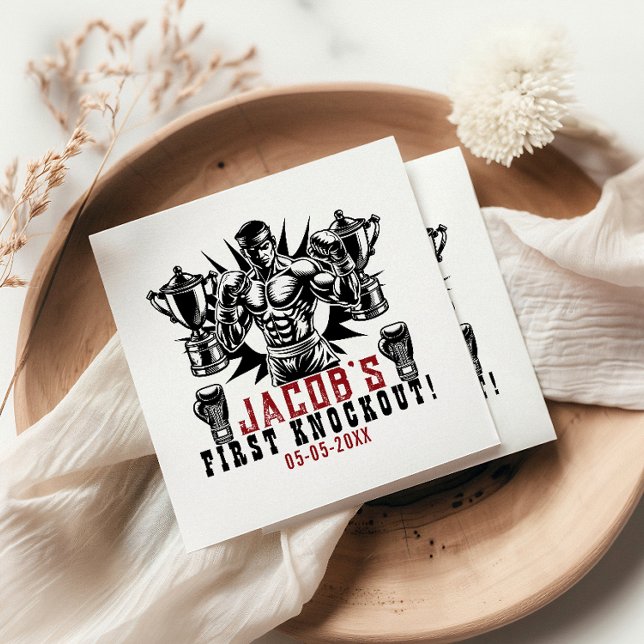 First Knockout Boxing Birthday Party Napkin (Creator Uploaded)