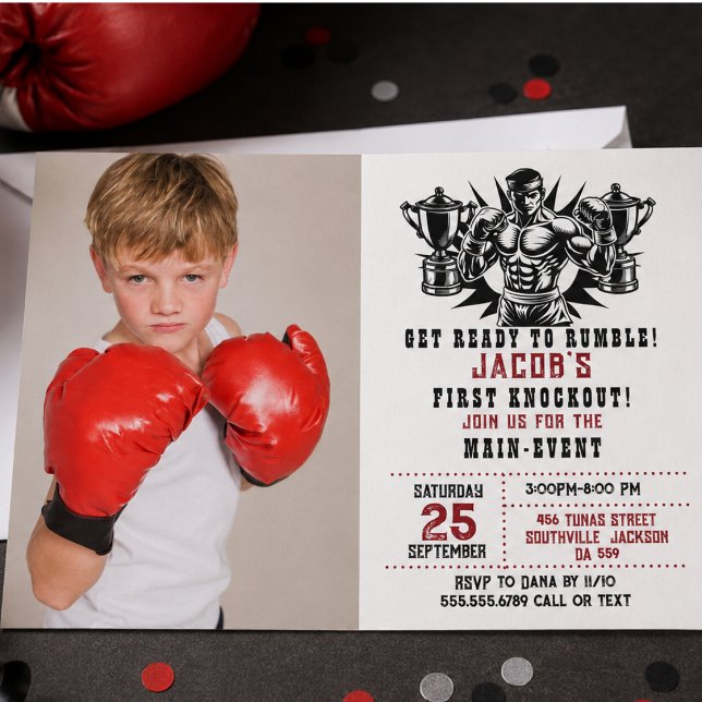 First Knockout Boxing photo Birthday Invitation (First Knockout Boxing photo Birthday Invitation)