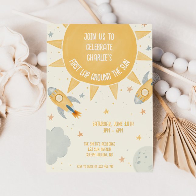 First Lap Around the Sun 1st Birthday  Invitation (Creator Uploaded)
