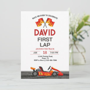 First Lap Around The Track Race Car 1st Birthday Invitation