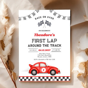 First Lap Around the Track Race Car 1st Birthday Invitation
