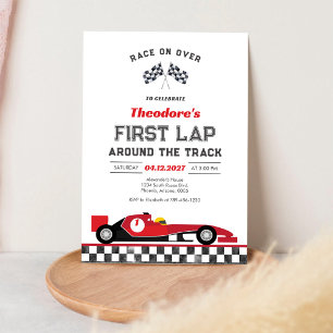 First Lap Around the Track Race Car 1st Birthday  Invitation