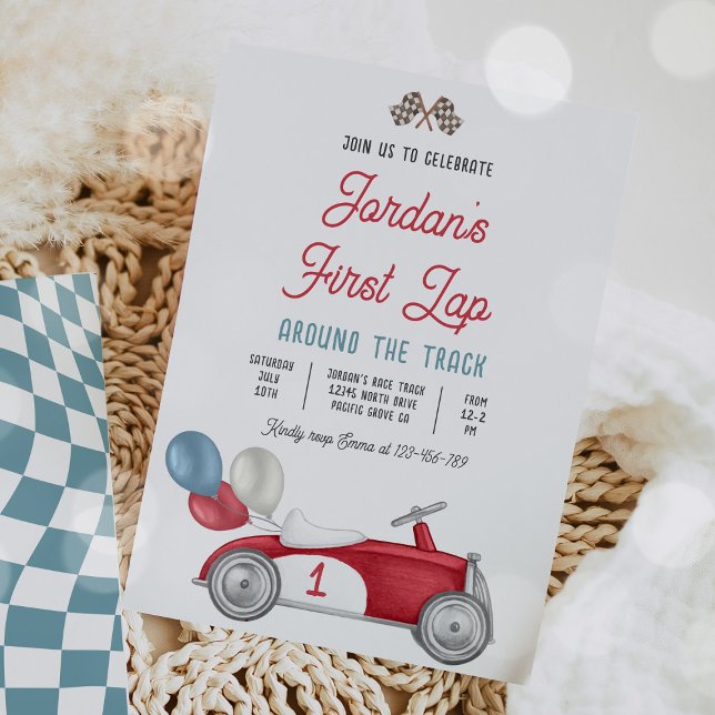 First Lap Around The Track Race Car 1st Birthday  Invitation (Creator Uploaded)