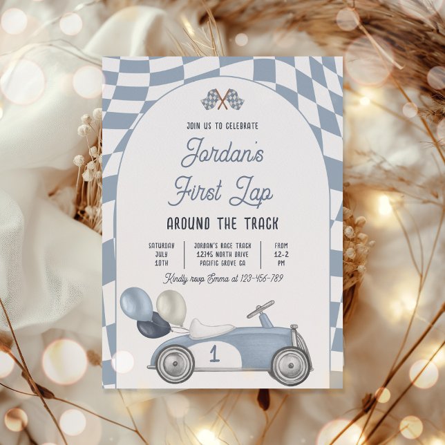 First Lap Around The Track Race Car 1st Birthday  Invitation (Creator Uploaded)