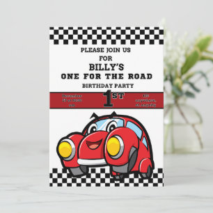 FIRST LAP Boy 1st Birthday white Race car Invitation