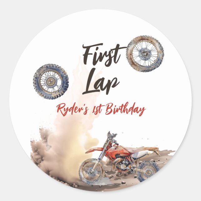 First Lap Little Racer 1st Birthday Classic Round Sticker (Front)