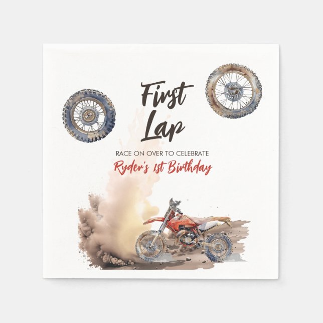 First Lap Little Racer 1st Birthday Napkin (Front)