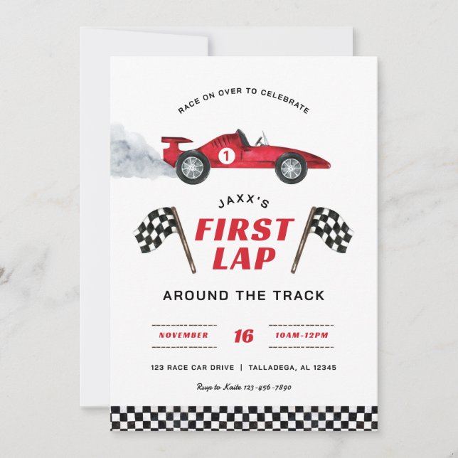 First Lap Race Car 1st Birthday Invitation (Front)