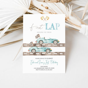 First Lap Race Car Twins Birthday Invitation