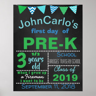 First last day of pre-k school chalkboard sign