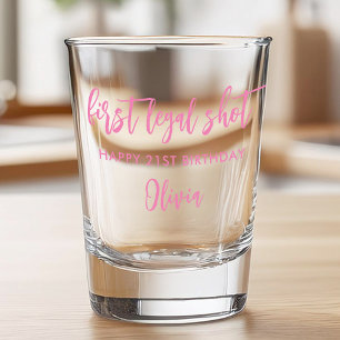 First Legal Shot Modern Pink 21st Birthday Glass